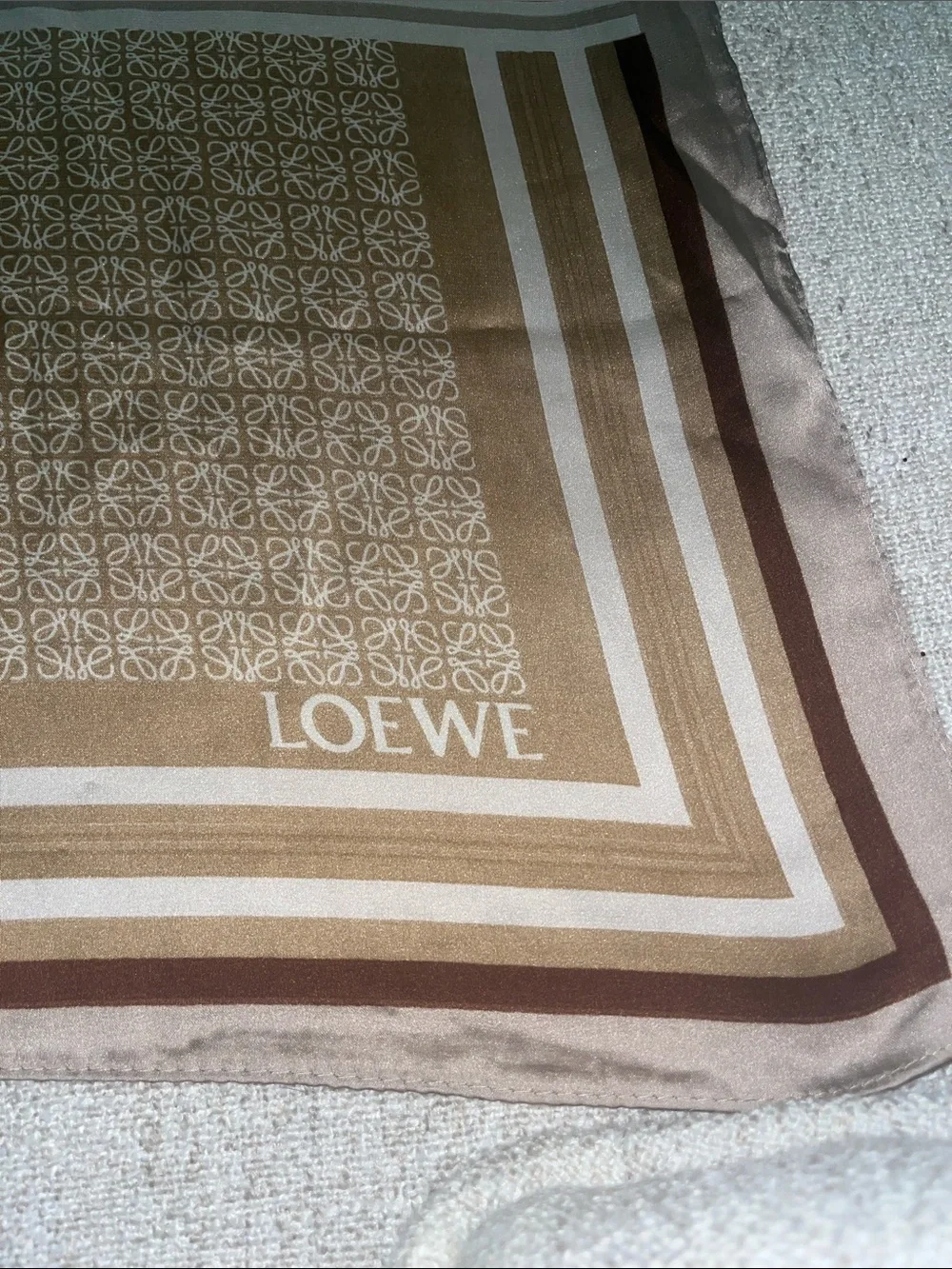 Loewe Beige and Brown Logo Motif Silk Scarf